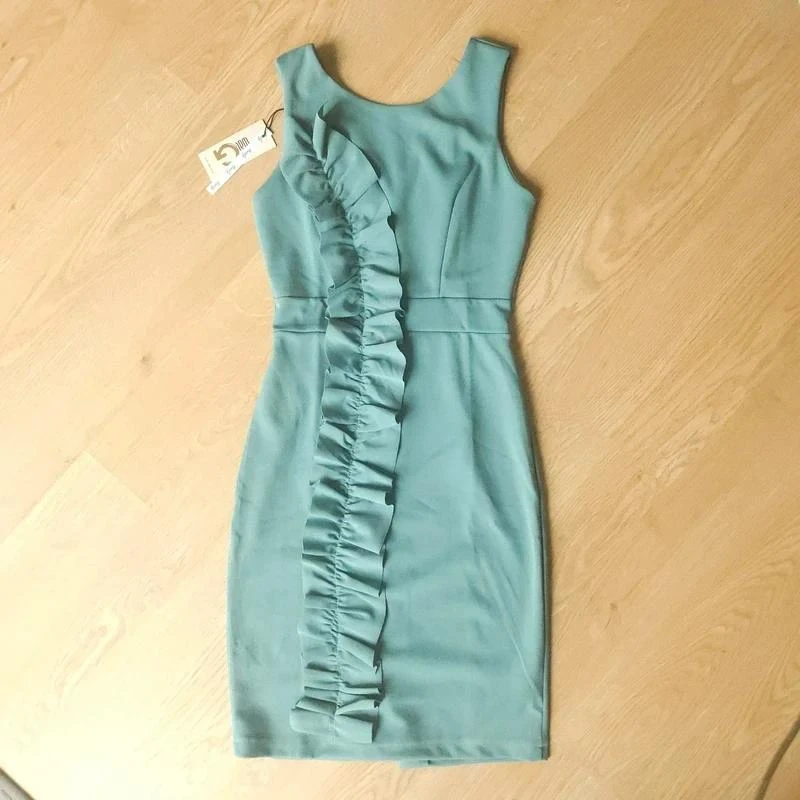 Walg robe vert menthe moulante à fronces bodycon